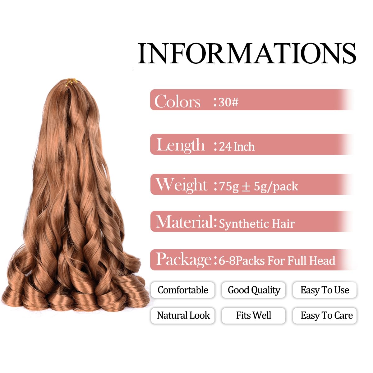 Closeup of Luoyudu 24-inch loose wavy French curl texture