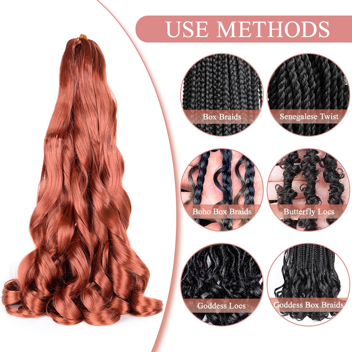 Luoyudu multi-style braiding hair 24in Ginger 350, supports various crochet looks.