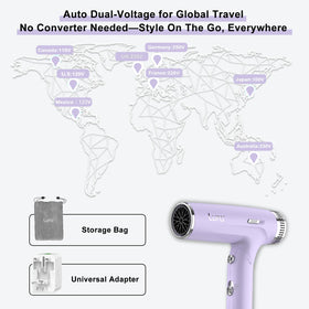 LURA 2-speed 3-heat settings with cool shot for versatile styling on travel.