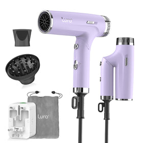 LURA auto dual voltage hair dryer ready for worldwide travel with effortless voltage switching.