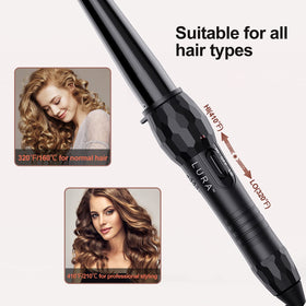LURA wand used at 320-410°F for precise curls with protection
