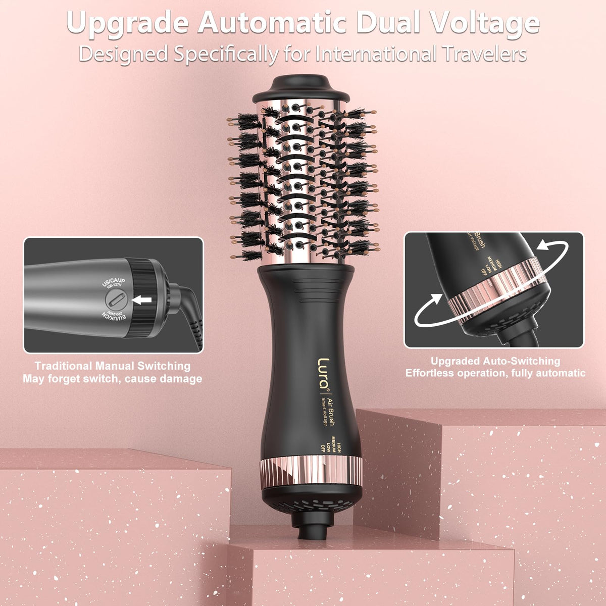 Compact 2-inch LURA brush, lightweight for on-the-go use.