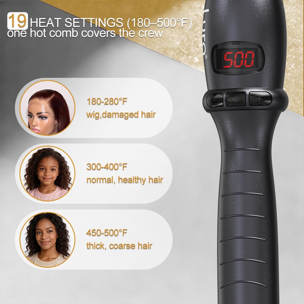 LURA hot comb LCD display helps monitor temperature during styling