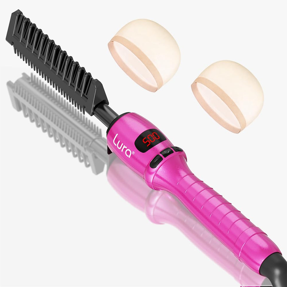 LURA hot comb pressing wigs at 180–500°F for versatile wig styling