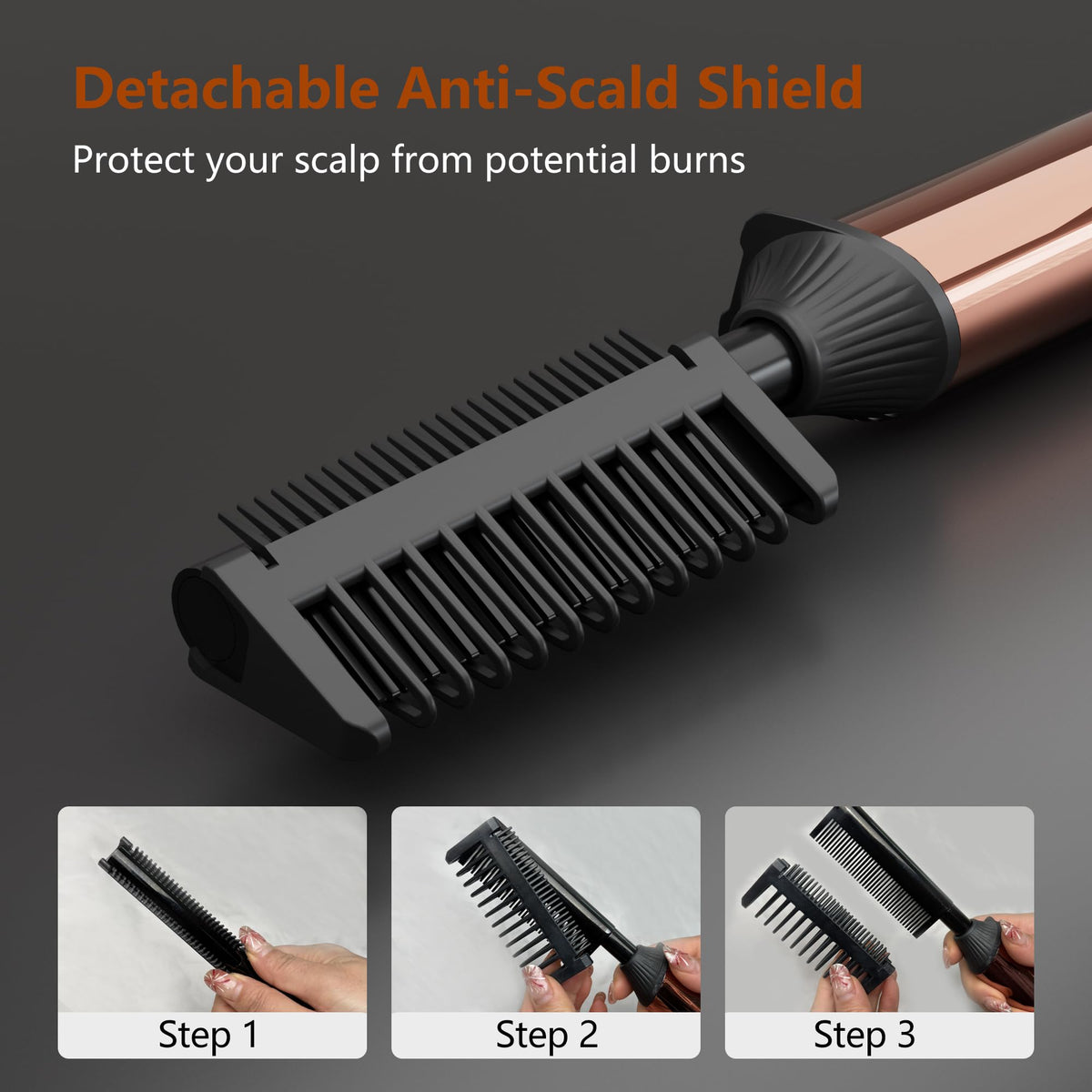 LURA Nano Titanium Hot Comb with rose gold handle for luxurious styling sessions.