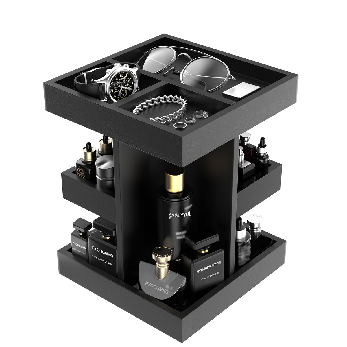 Luraxquty Cologne Organizer for Men with 360° rotating design keeps fragrances accessible.