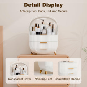 Lurcns makeup organizer in durable ABS material for sturdy cosmetic storage.