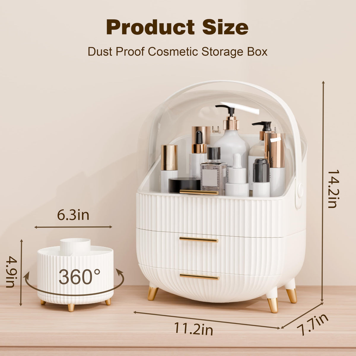 Lurcns makeup organizer shown on a bathroom counter suitable for dressing rooms.