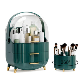 lurcns makeup organizer with dark-green lid for tidy vanity storage