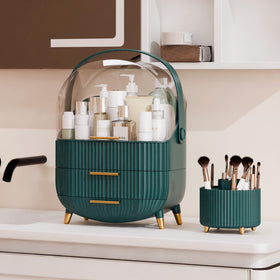 lurcns makeup organizer with golden-handle design and non-slip feet for secure display