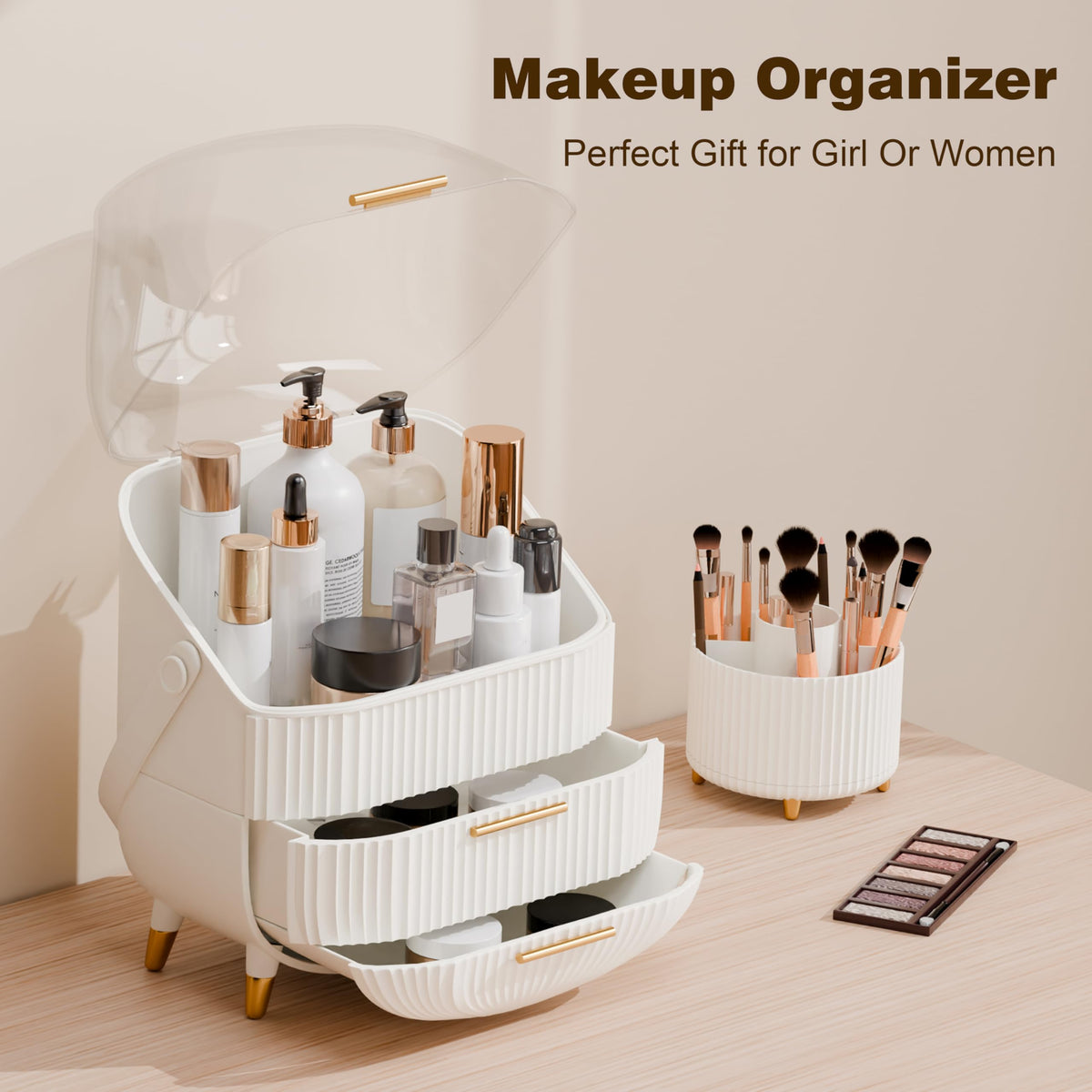 Lurcns organizer with a transparent acrylic cover for easy visibility of items.
