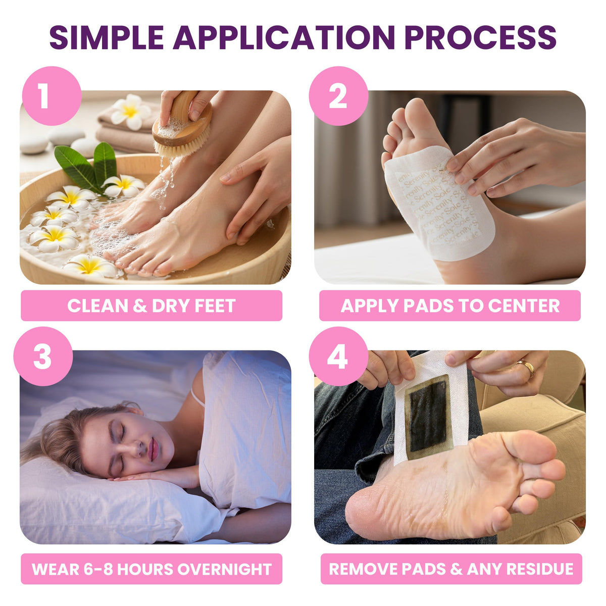 Lure Essentials Sole Serenity foot pads ginger detail highlights warming botanical blend for relaxation.