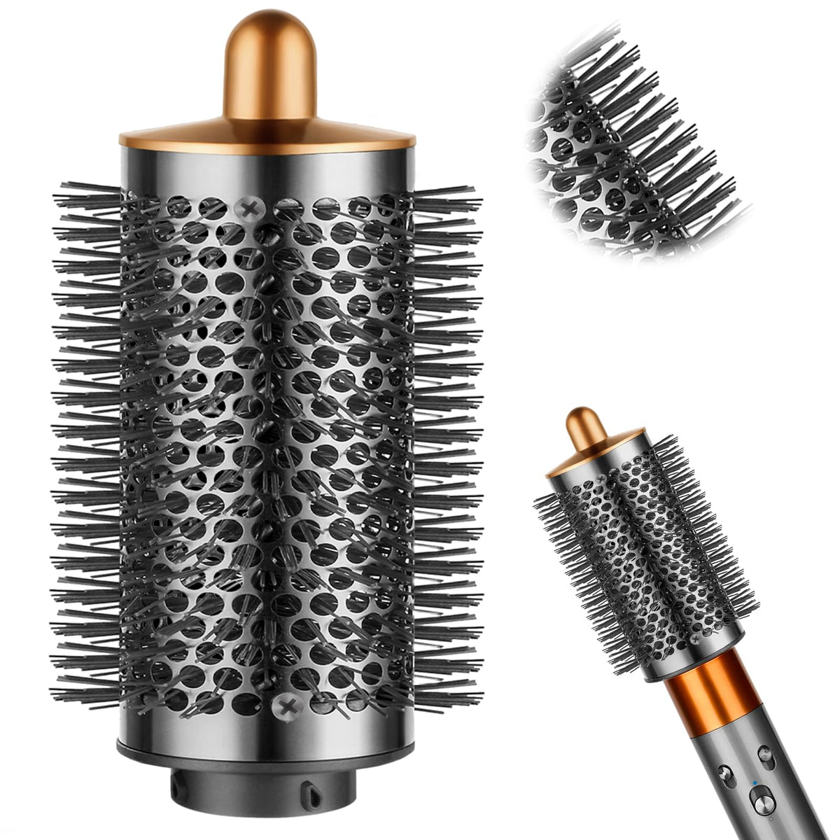Luresta Dyson Airwrap brush top view shows secure attachment for reliable styling.