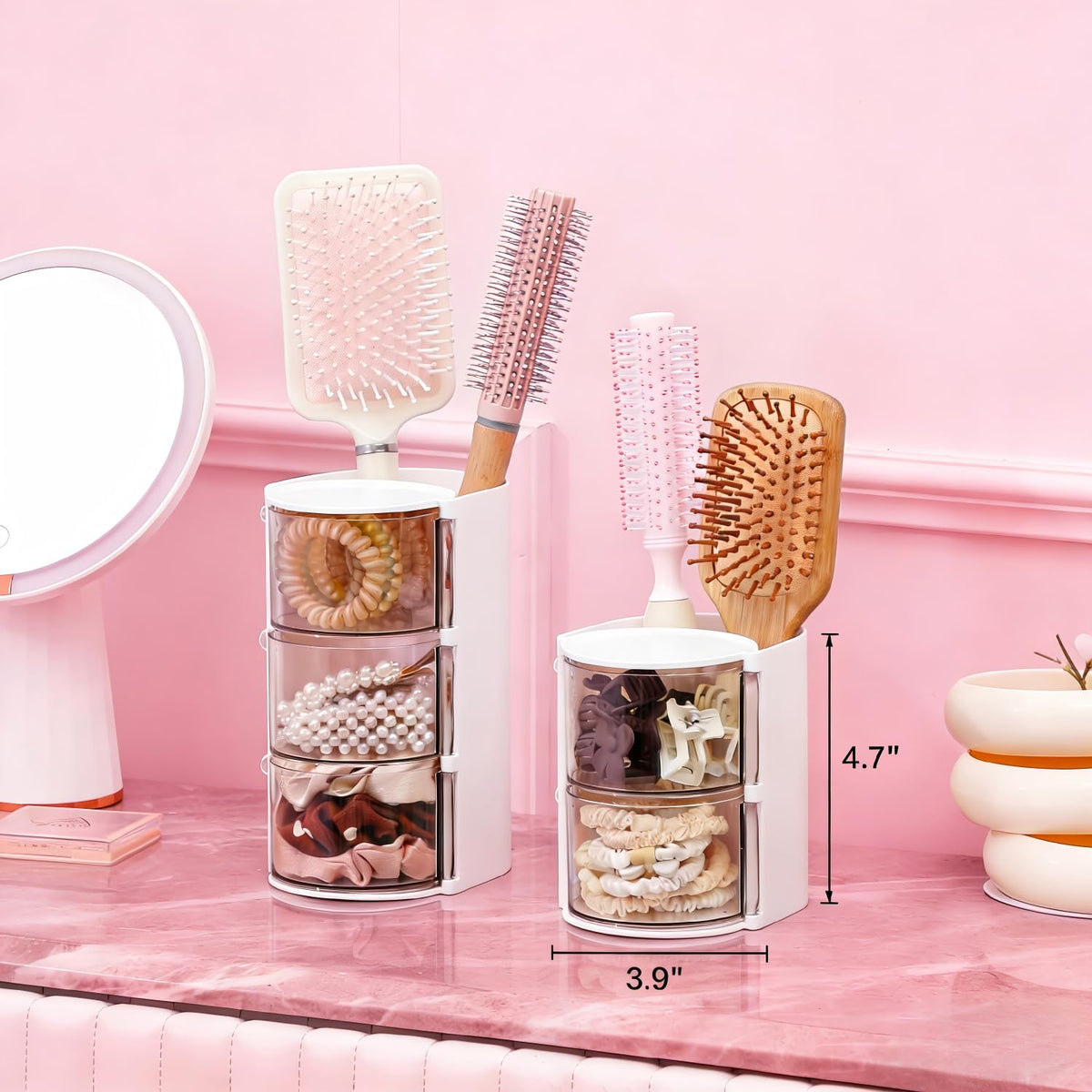 Luscinia compact two-tier storage for cosmetics and jewelry in one unit
