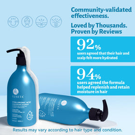 LUSETA hyaluronic conditioner bottle delivering lasting moisture and frizz control.