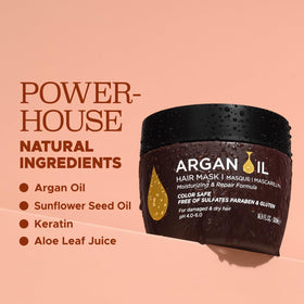 Luseta Argan Oil Hair Mask jar shows deep conditioning for dry hair