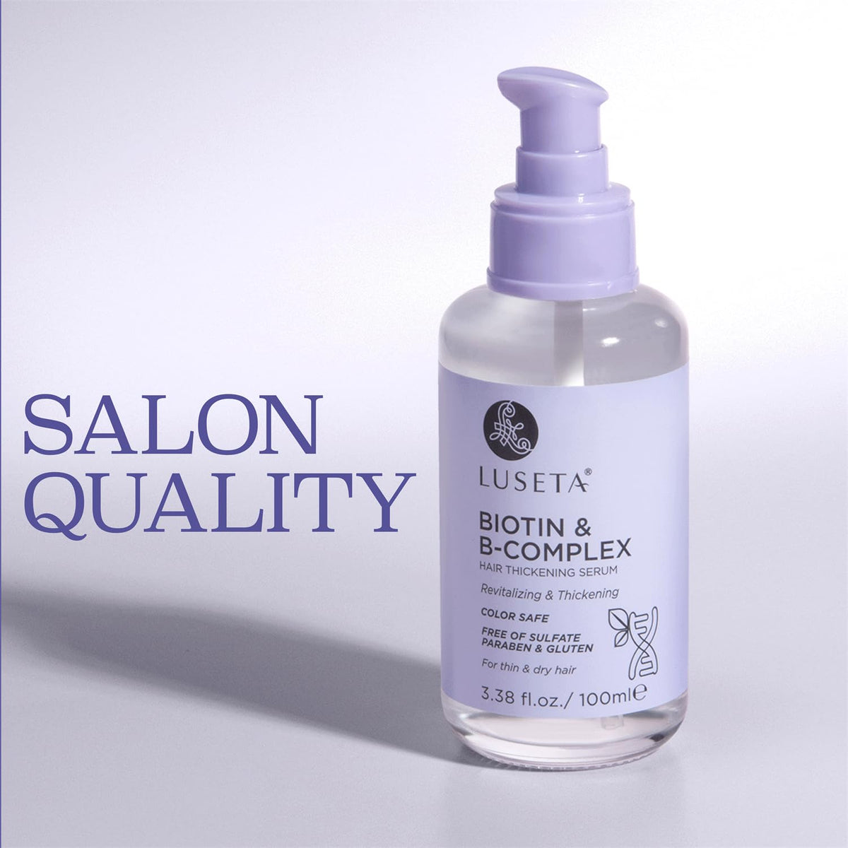 Luseta Biotin B-Complex Hair Oil ingredient label highlighting biotin and caffeine for nourishing care.