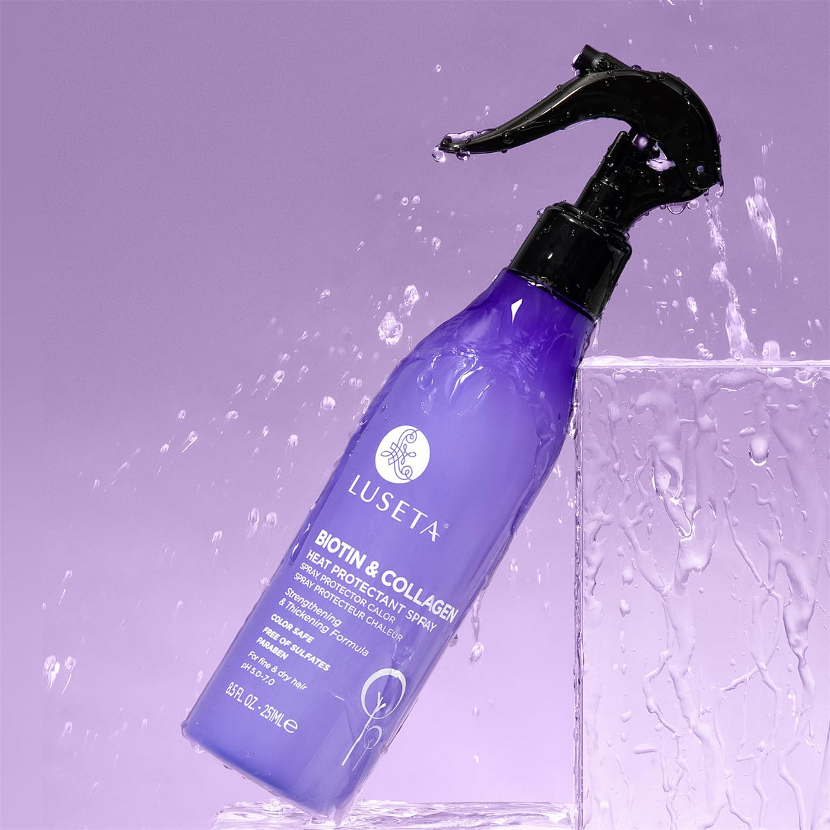 Luseta Biotin & Collagen spray provides invisible heat shield.