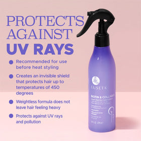 Luseta Biotin & Collagen spray before styling guards strands.