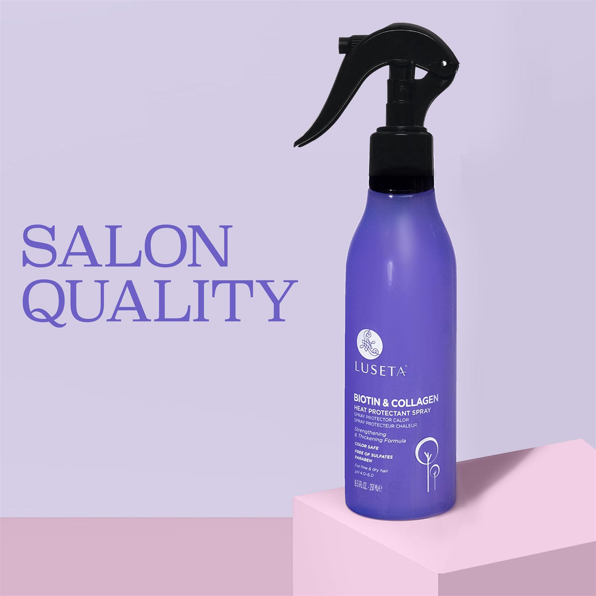 Luseta Biotin & Collagen spray supports dry or damaged hair.