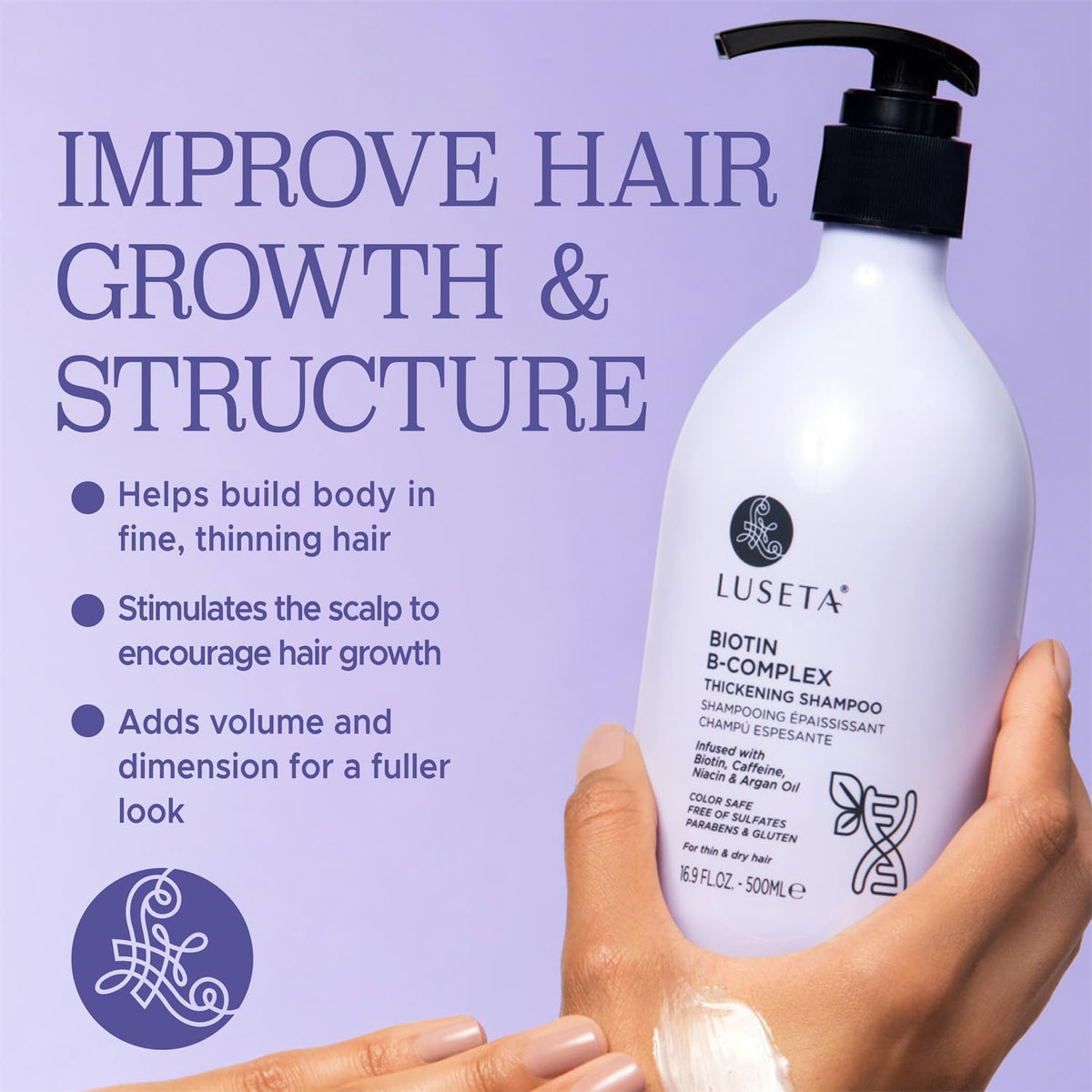 Luseta Biotin shampoo foamy lather demonstrates gentle cleansing for thinning hair