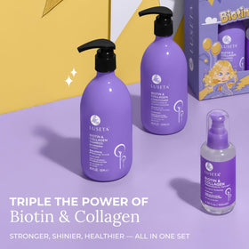Luseta Biotin Trio Hair Serum bottle adds shine and manageability.