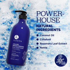 Luseta Blue Conditioner with color swatches hints at vibrant cool brunette tones.