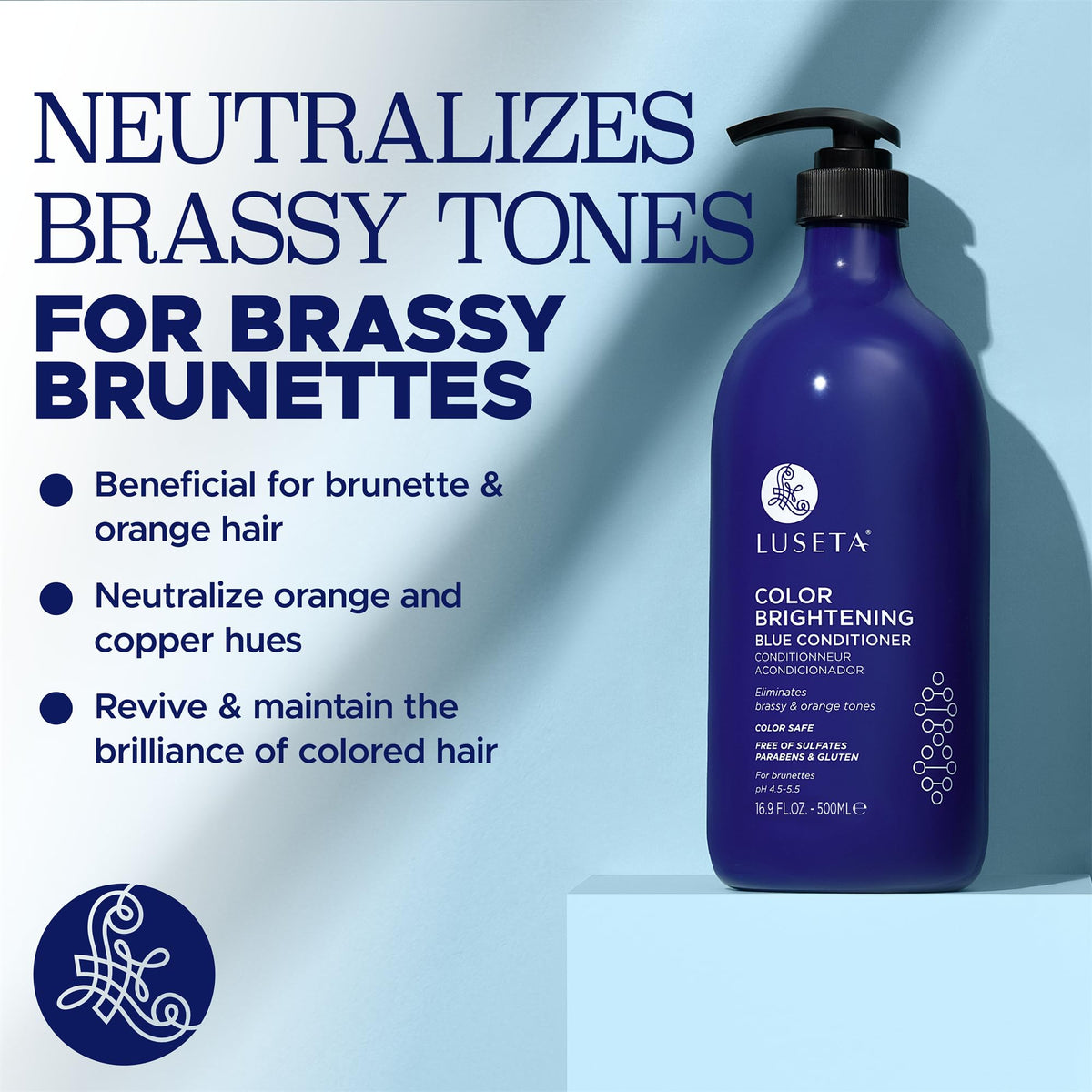 Close-up of Luseta Blue Conditioner creamy texture for brunette hydration.
