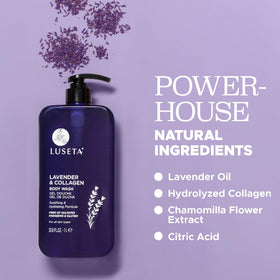 Luseta calming lavender aroma in shower scene suggesting spa-like relaxation.