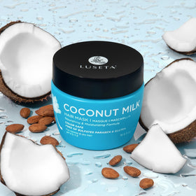 L Luseta Coconut Milk Hair Mask duo display shows color-safe care