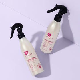 Luseta Glossy Pearl Heat Protectant Spray packaging close-up emphasizes premium finish