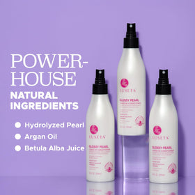 Luseta Glossy Pearl Leave-In being applied to damp hair for frizz control
