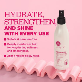 Close-up of Luseta Glossy Pearl Leave-In label highlighting pearl extract