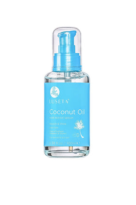 Luseta Hair Oil Serum bottle with coconut oil for tropical shine