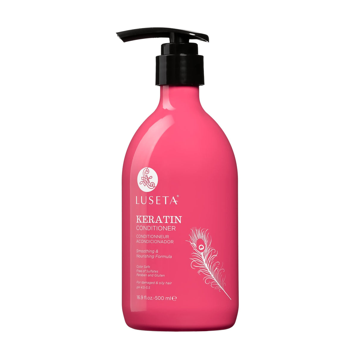 Luseta Keratin Conditioner bottle on a shelf providing hydrating care for dry hair.