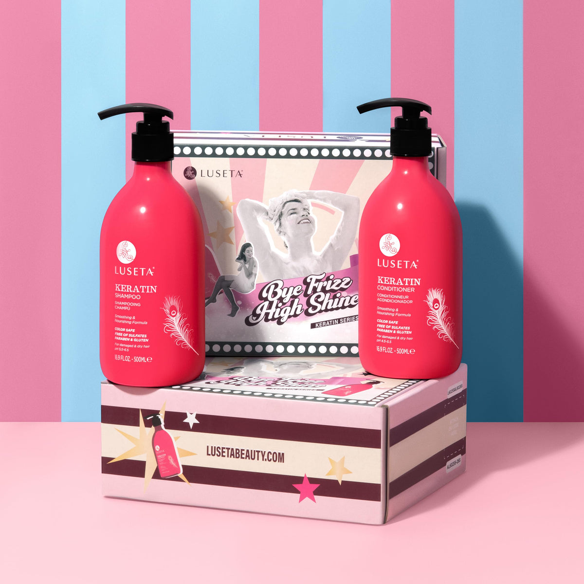 Luseta Keratin Conditioner full-size bottle nourishes and smooths dry hair.