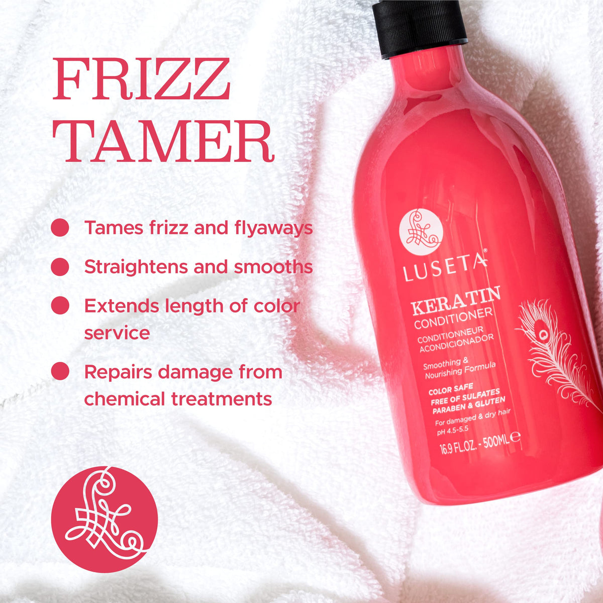 Luseta Keratin Conditioner being poured for smooth, even application.