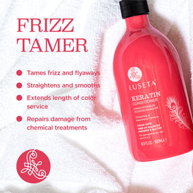 Luseta Keratin Conditioner being poured for smooth, even application.