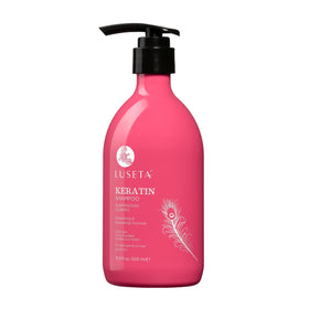 Luseta Keratin Shampoo bottle highlights color protection for damaged hair.