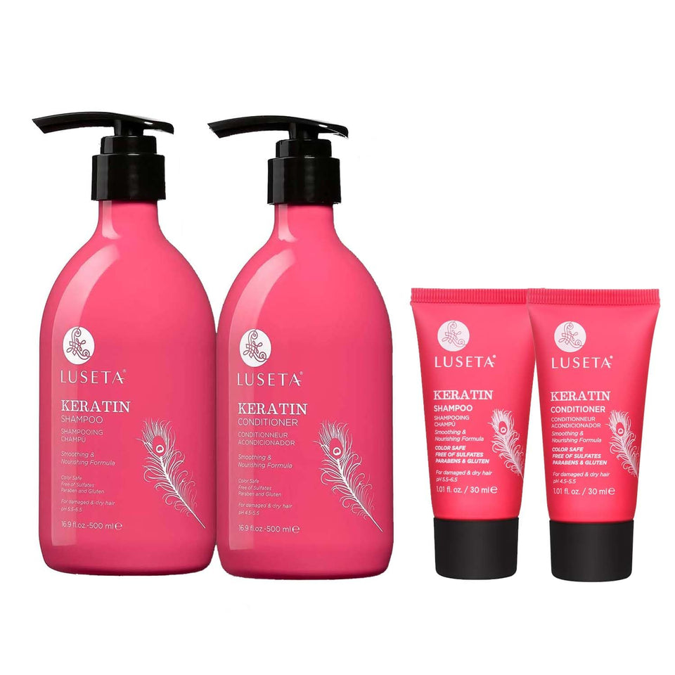 Luseta Keratin Shampoo full-size bottle with gentle cleansing for color-treated hair.