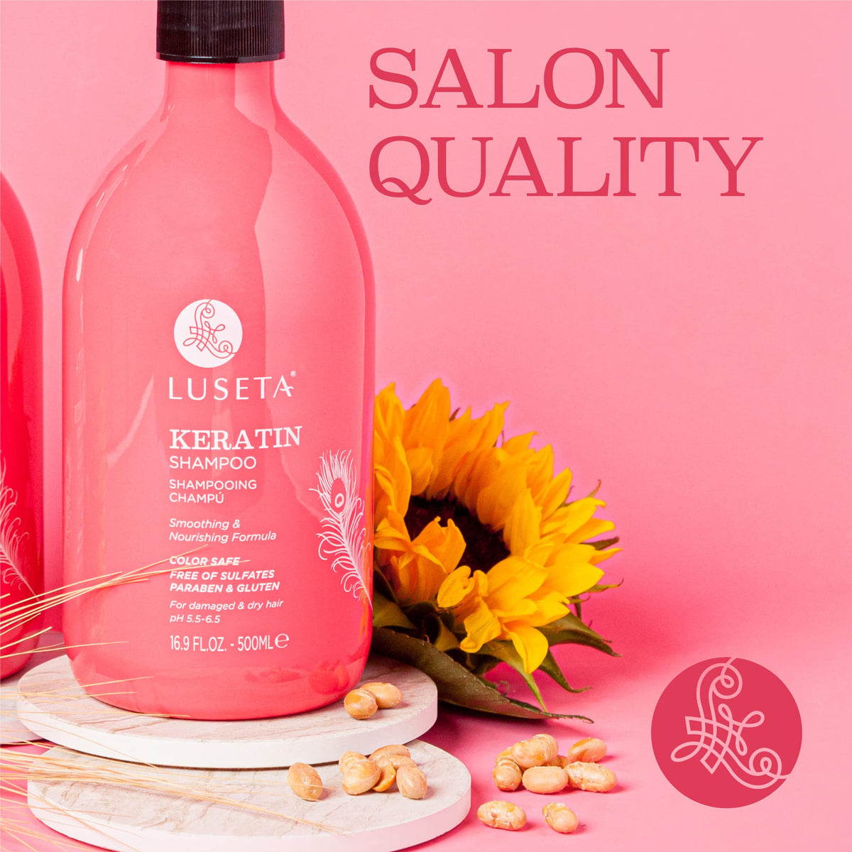 Luseta Keratin Shampoo pump shows easy daily dispensing.