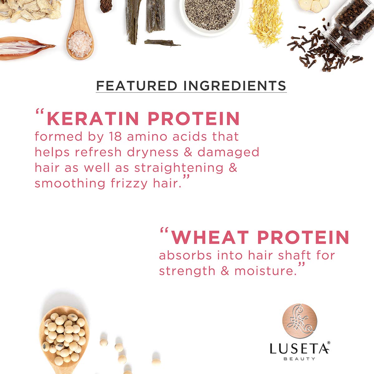 Close-up of the Luseta Keratin Smooth label emphasizing keratin benefits