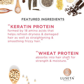 Close-up of the Luseta Keratin Smooth label emphasizing keratin benefits