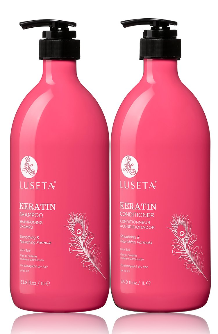 Luseta Keratin Smooth Shampoo bottle showcasing hydrating cleanse for dry hair