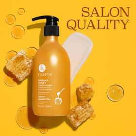 Luseta Manuka Honey Conditioner pump dispersing product for easy application.