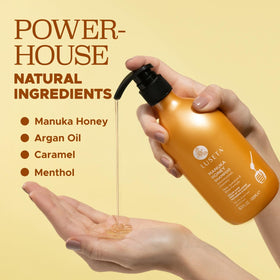 Luseta Manuka Honey Shampoo applied on hair, promoting hydration and frizz control.