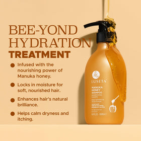 Luseta Manuka Honey Shampoo gloss after use, revealing shiny, manageable strands.
