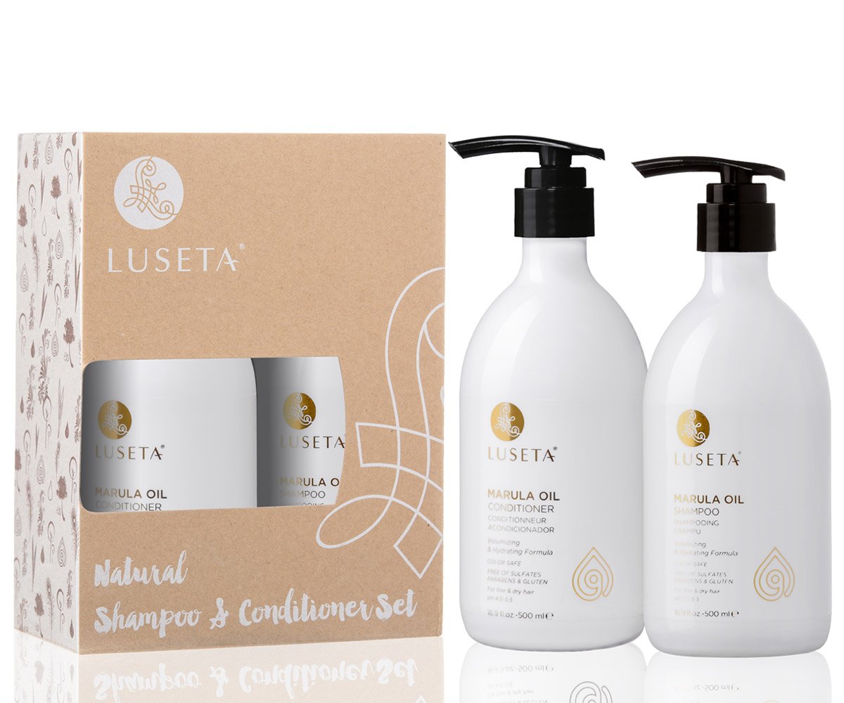 Luseta Marula Oil Conditioner bottle highlighting hydrating care for delicate strands.