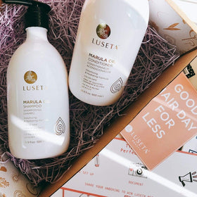 Luseta Marula Oil packaging emphasizes natural ingredients and clean formulation.