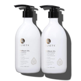 Luseta Marula Oil Shampoo bottle showing nourishing formula for fine, dry hair.